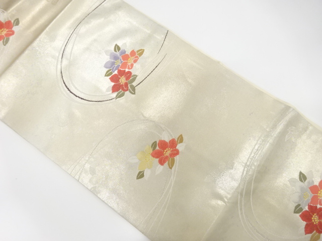 長谷川織物製　引箔花散らし模様織出し名古屋帯